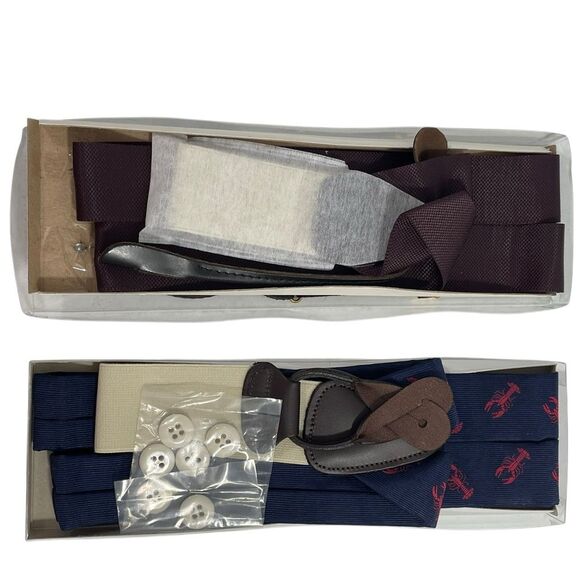 NWT Brooks Brothers TWO PAIRS‎ Adjustable Suspenders NIB Lobsters Blue Red - Picture 3 of 4